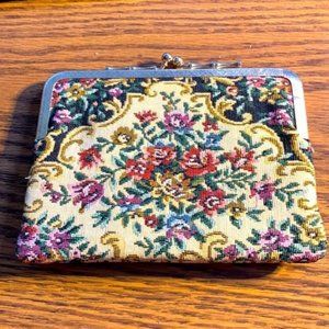 Small Vintage petit point kiss lock clutch bag